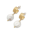 Brass Freshwater pearls wide hoop and baroque pearl earrings