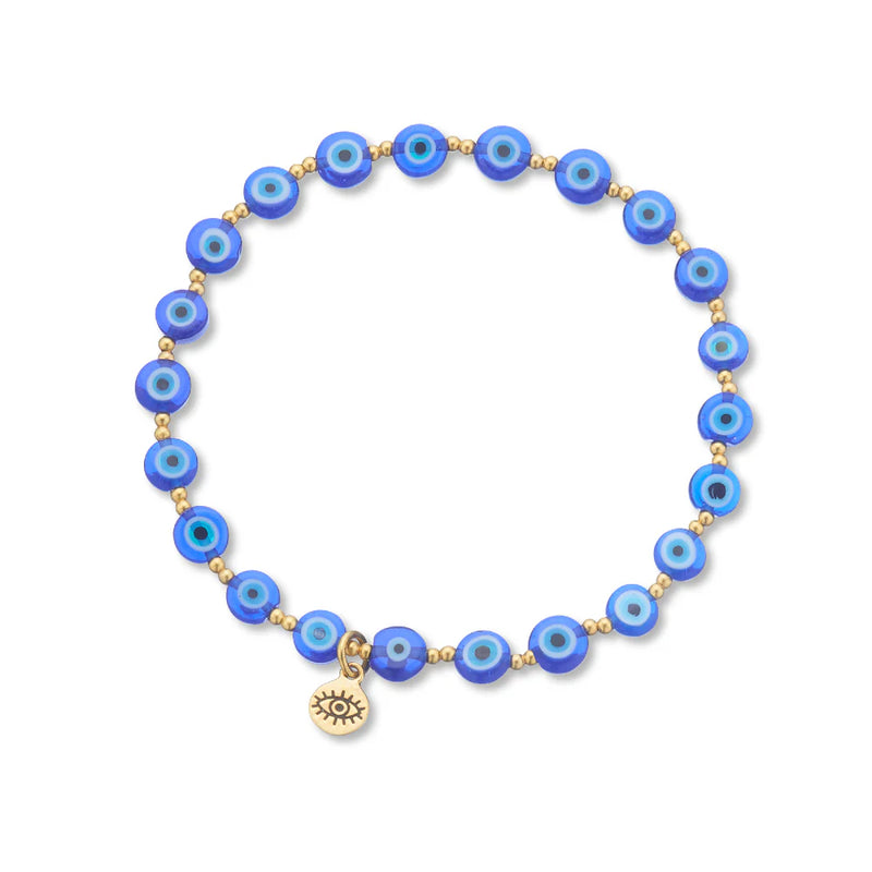 Mati evil eye glass and brass bead bracelet