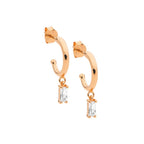 Baguette Cut Cubic Zirconia Drop Hoop Stud Earrings, 3 Colours