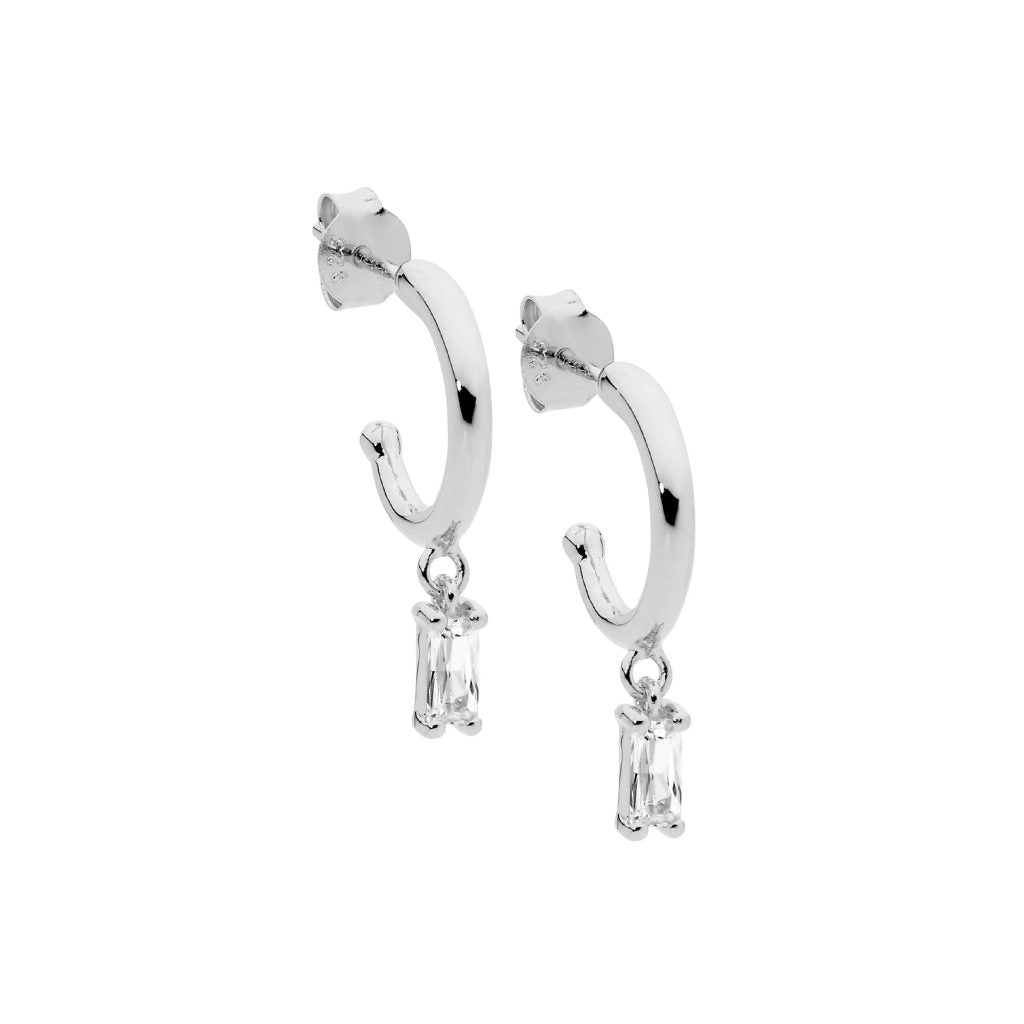 Baguette Cut Cubic Zirconia Drop Hoop Stud Earrings, 3 Colours