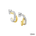 Cross Over Sterling Silver Plated Stud Earrings with Cubic Zirconia, 3 Colours