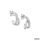 Cross Over Sterling Silver Plated Stud Earrings with Cubic Zirconia, 3 Colours