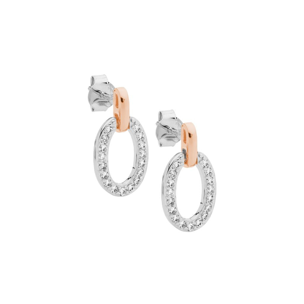 Oval Cubic Zirconia Stud Earrings with Coloured Bale - 3 Colours