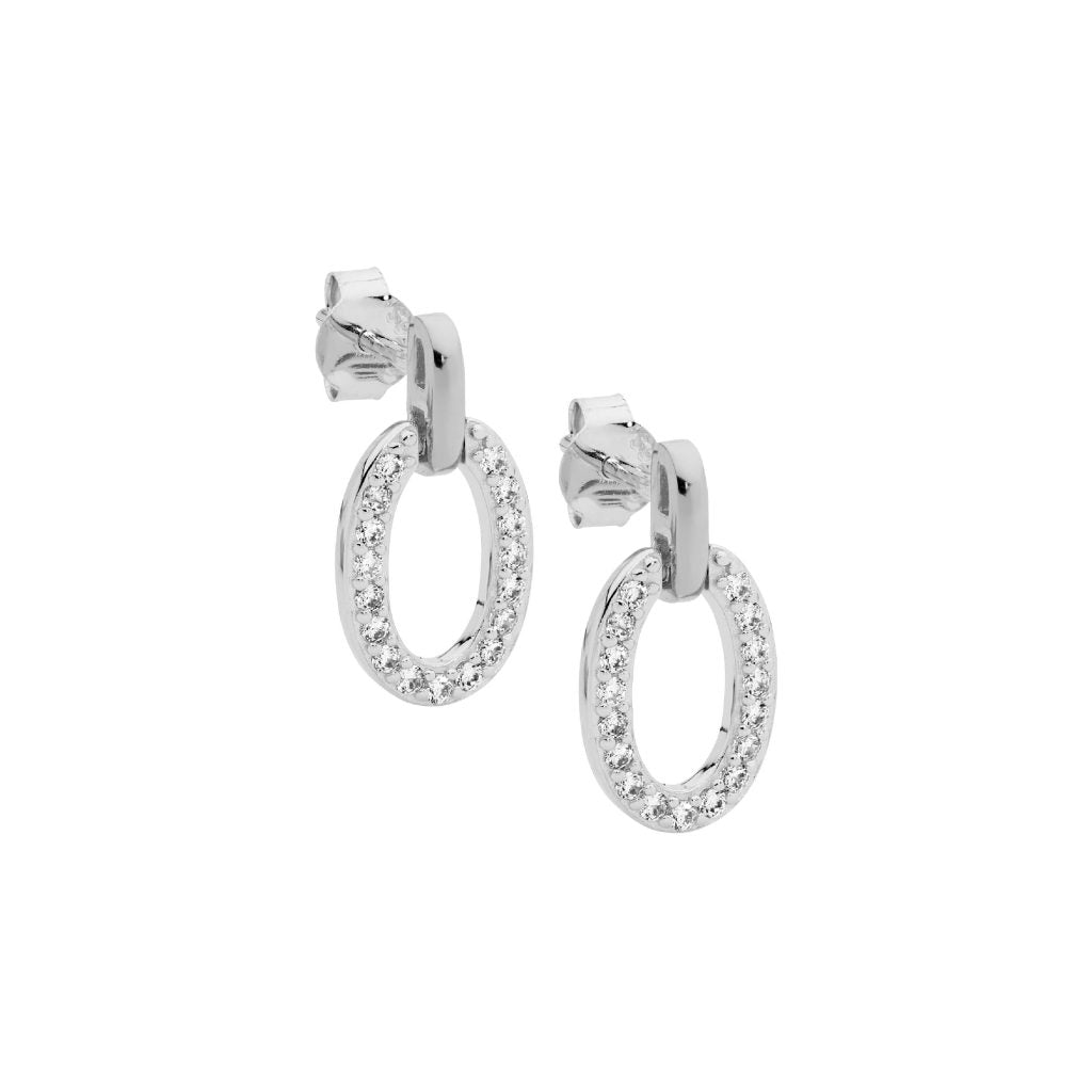 Oval Cubic Zirconia Stud Earrings with Coloured Bale - 3 Colours