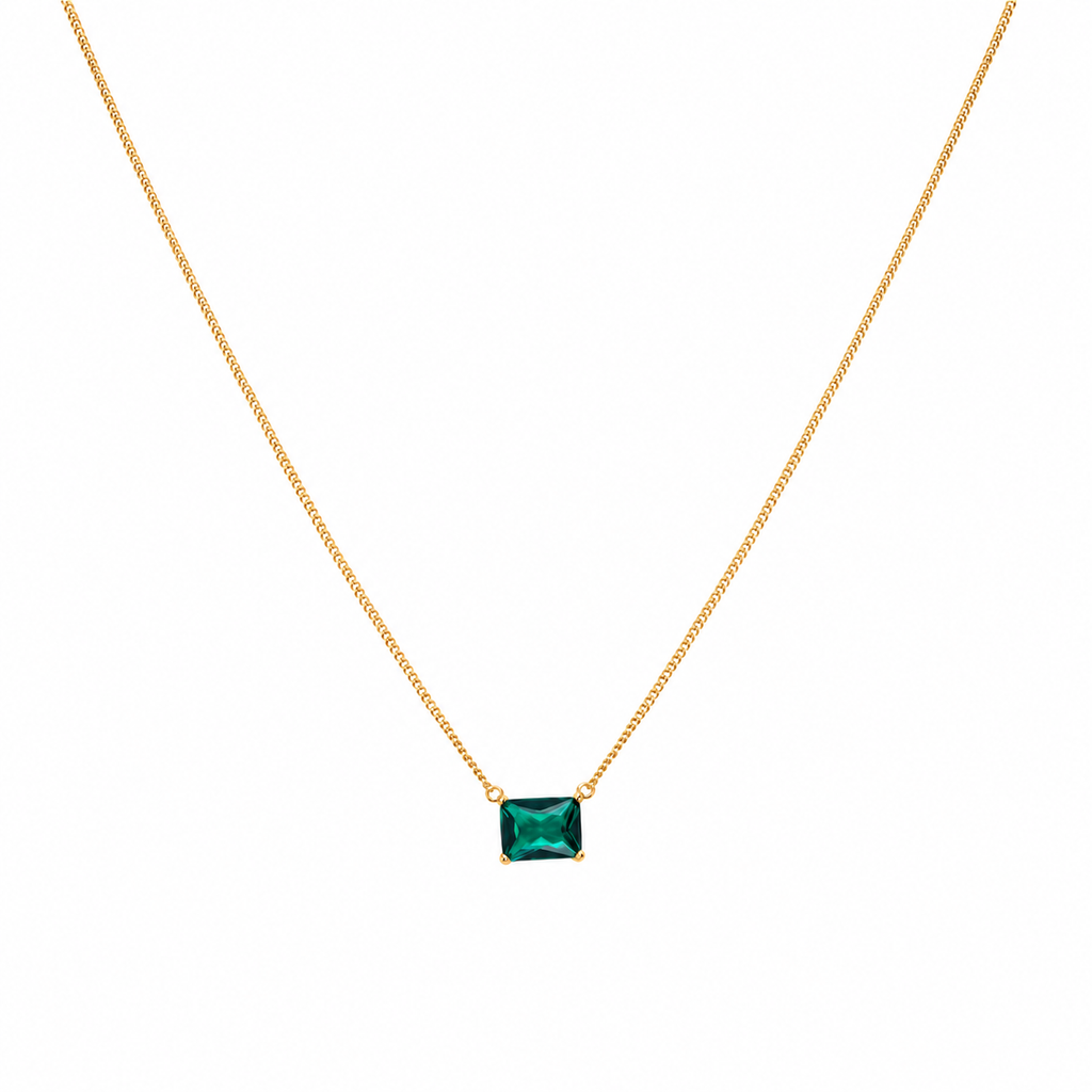 Sterling Silver Yellow Gold-Plated Emerald Cut Stone Pendants