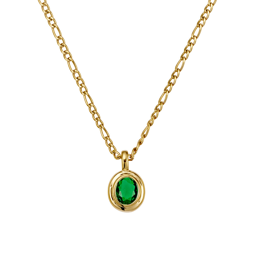 Yellow Gold-Plated Green CZ Double Bezel Set Pendant