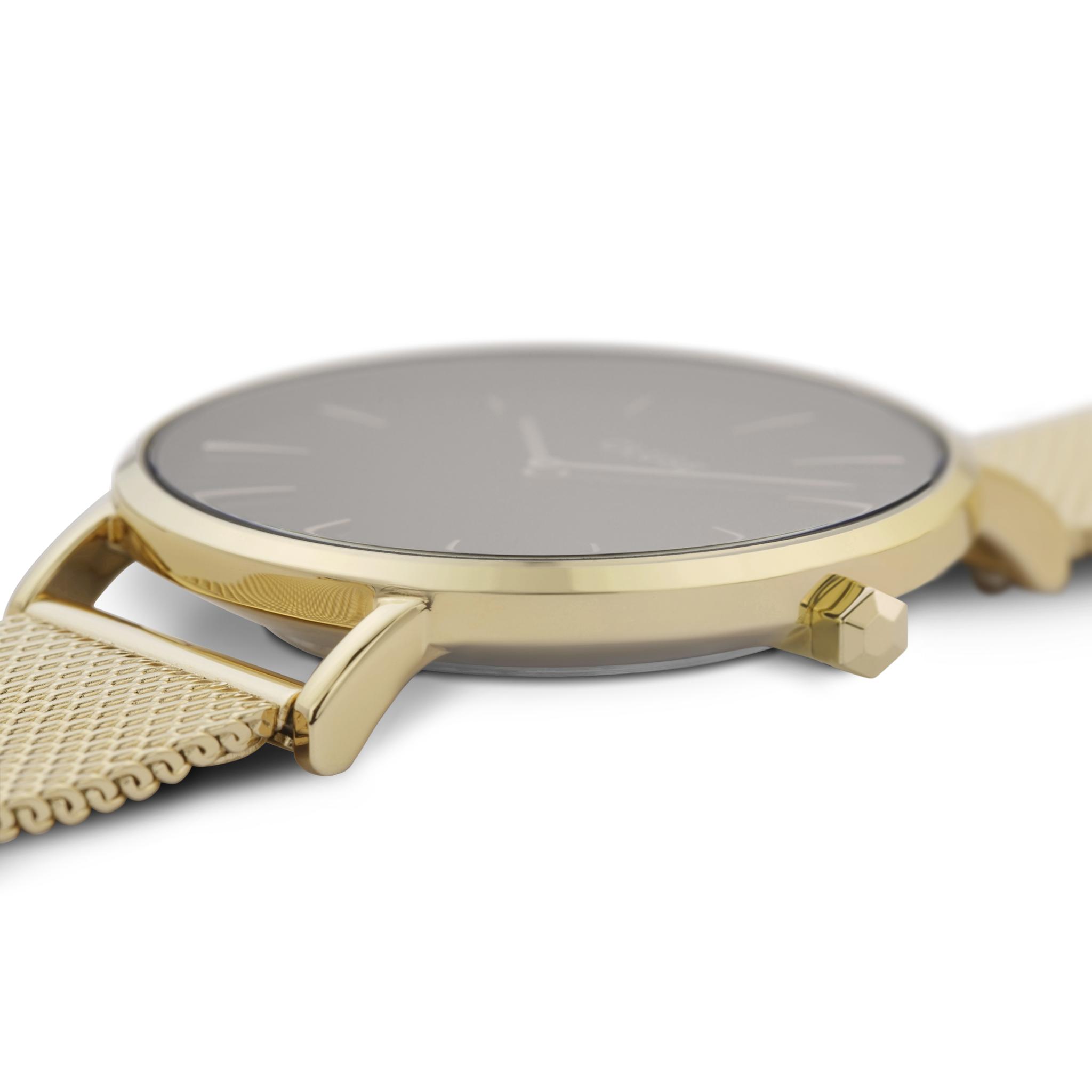 Cluse Boho Chic Womens Watch with Yellow Gold Case, Black Dial and Yellow Gold Plated Stainless Steel Mesh Band