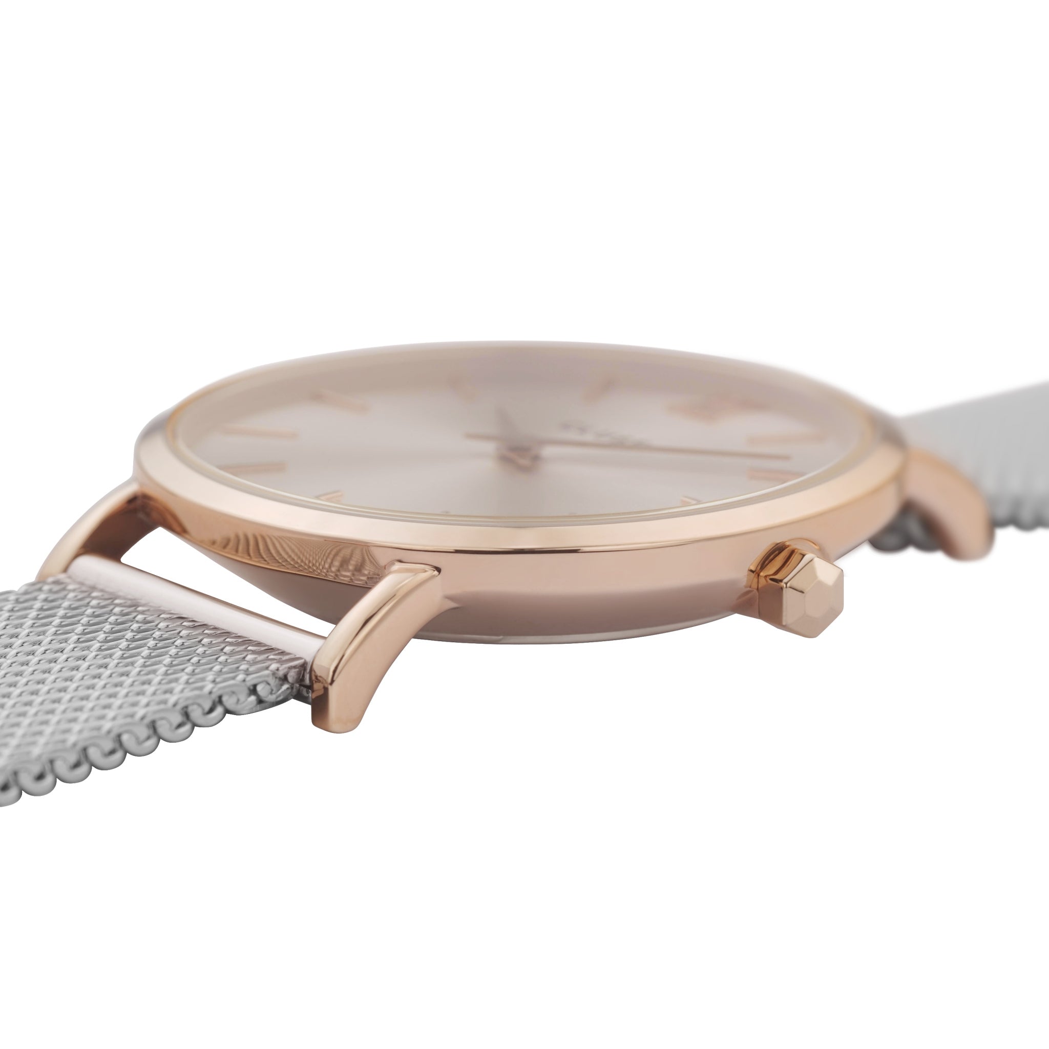 Two Tone Silver Stainless Steel Mesh Band and Silver Dial