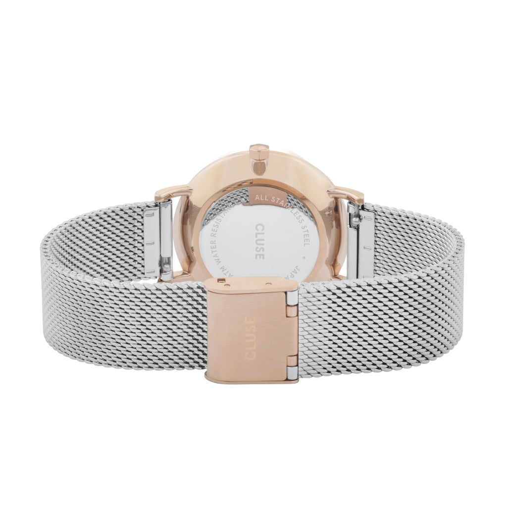 Two Tone Silver Stainless Steel Mesh Band and Silver Dial