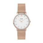 Rose Gold Stainless Steel Mesh Band with White Dial