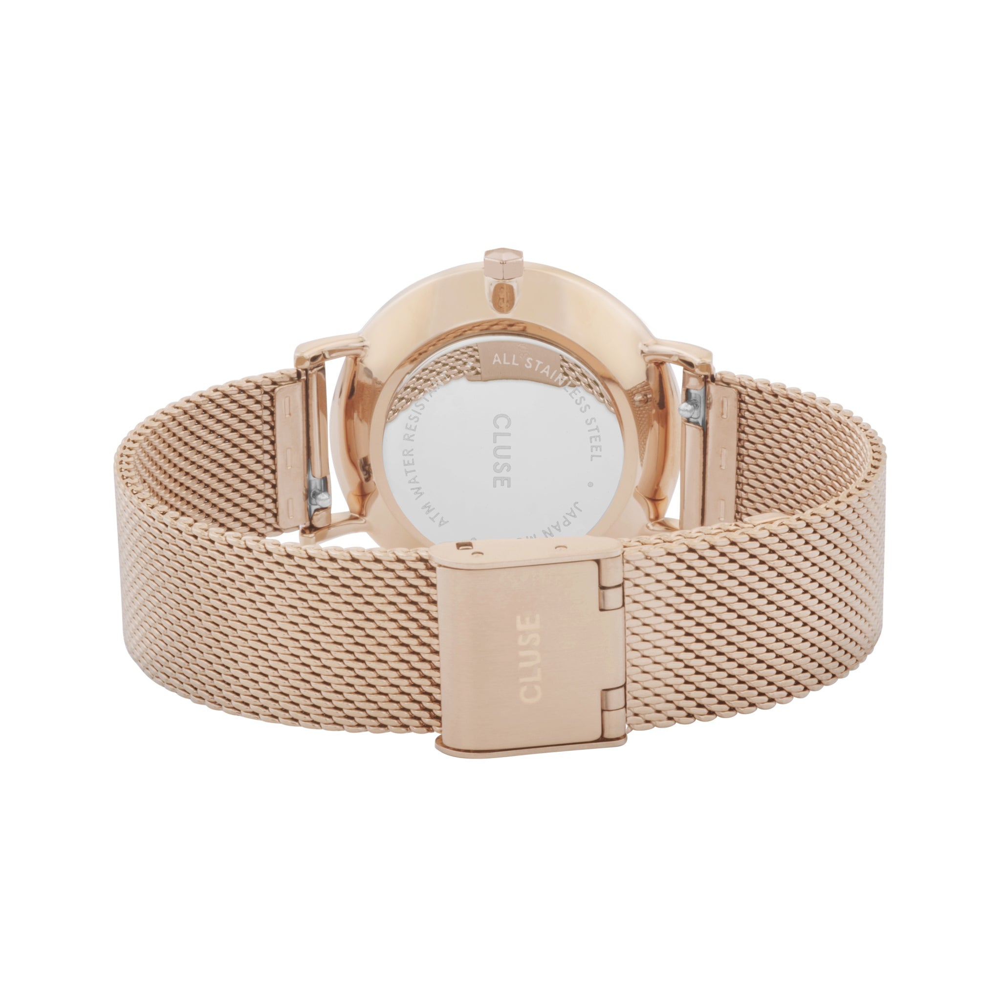 Rose Gold Stainless Steel Mesh Band with White Dial