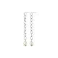 Rhodium Plated Chain Drop Earrings with Baroque Pearl - 2 Colours