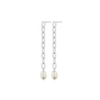 Rhodium Plated Chain Drop Earrings with Baroque Pearl - 2 Colours