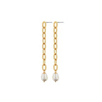 Rhodium Plated Chain Drop Earrings with Baroque Pearl - 2 Colours