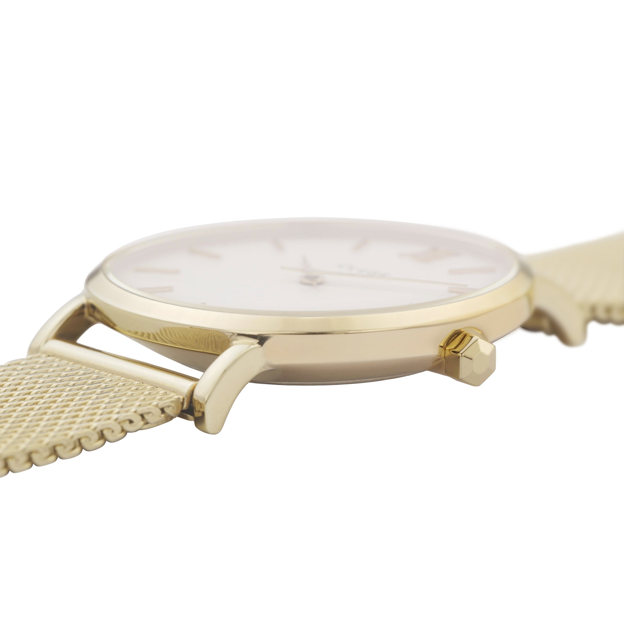 Yellow Gold Stainless Steel Mesh Band with White Dial