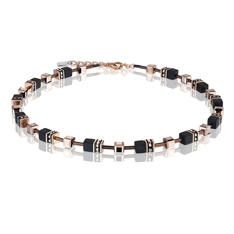 Coeur De Lion Geo Cube Black & Rose Gold Necklace