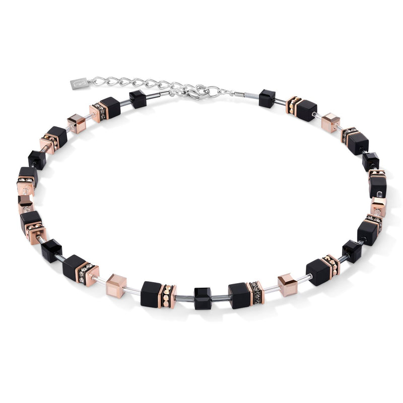 Coeur De Lion Geo Cube Rose Gold & Onyx Necklace