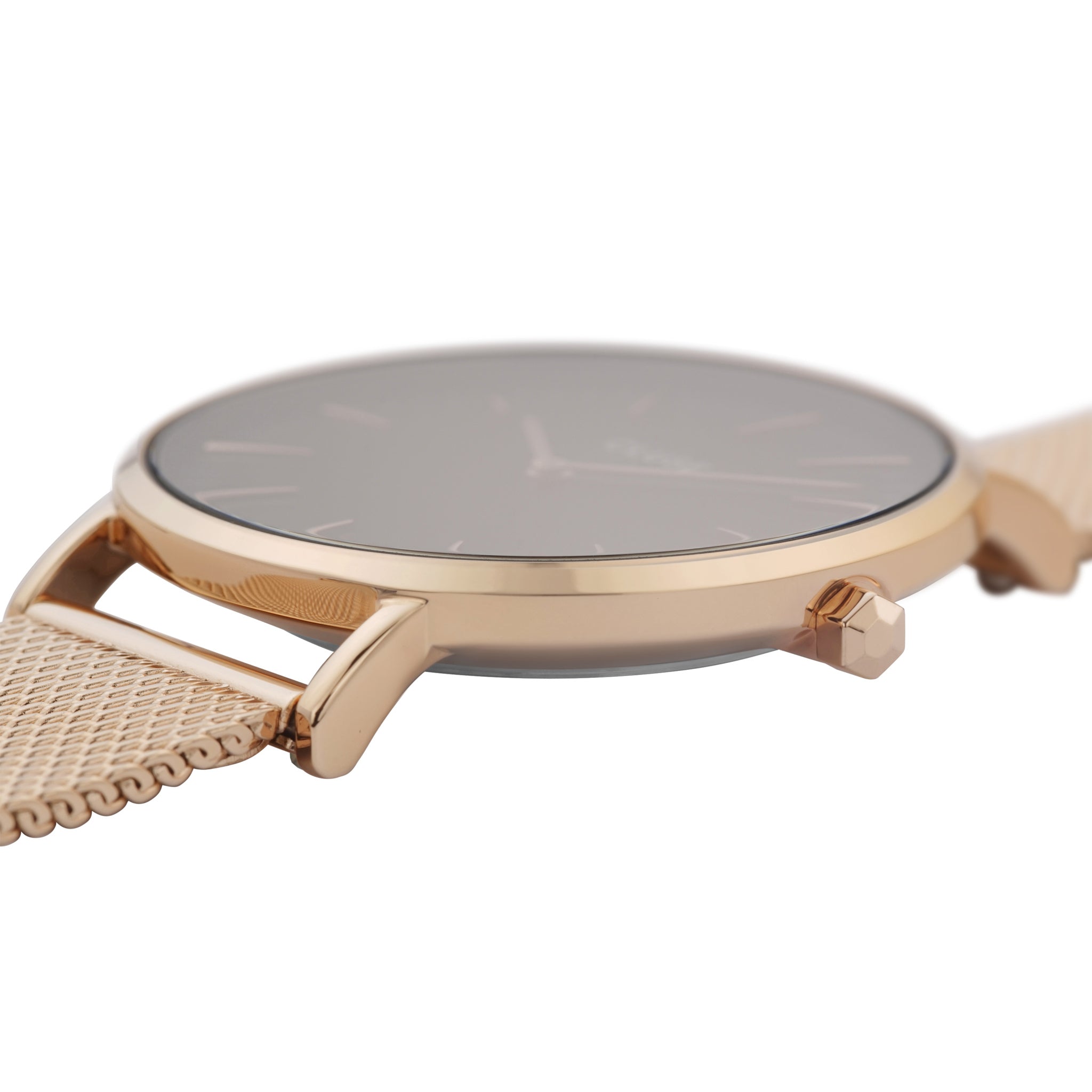 Cluse Boho Chic Womens Watch with Rose Gold Case, Black Dial and Rose Gold Plated Stainless Steel Mesh Band