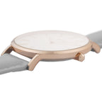 Cluse Boho Chic Womens Watch with Rose Gold Case, White Dial and Grey Leather Strap