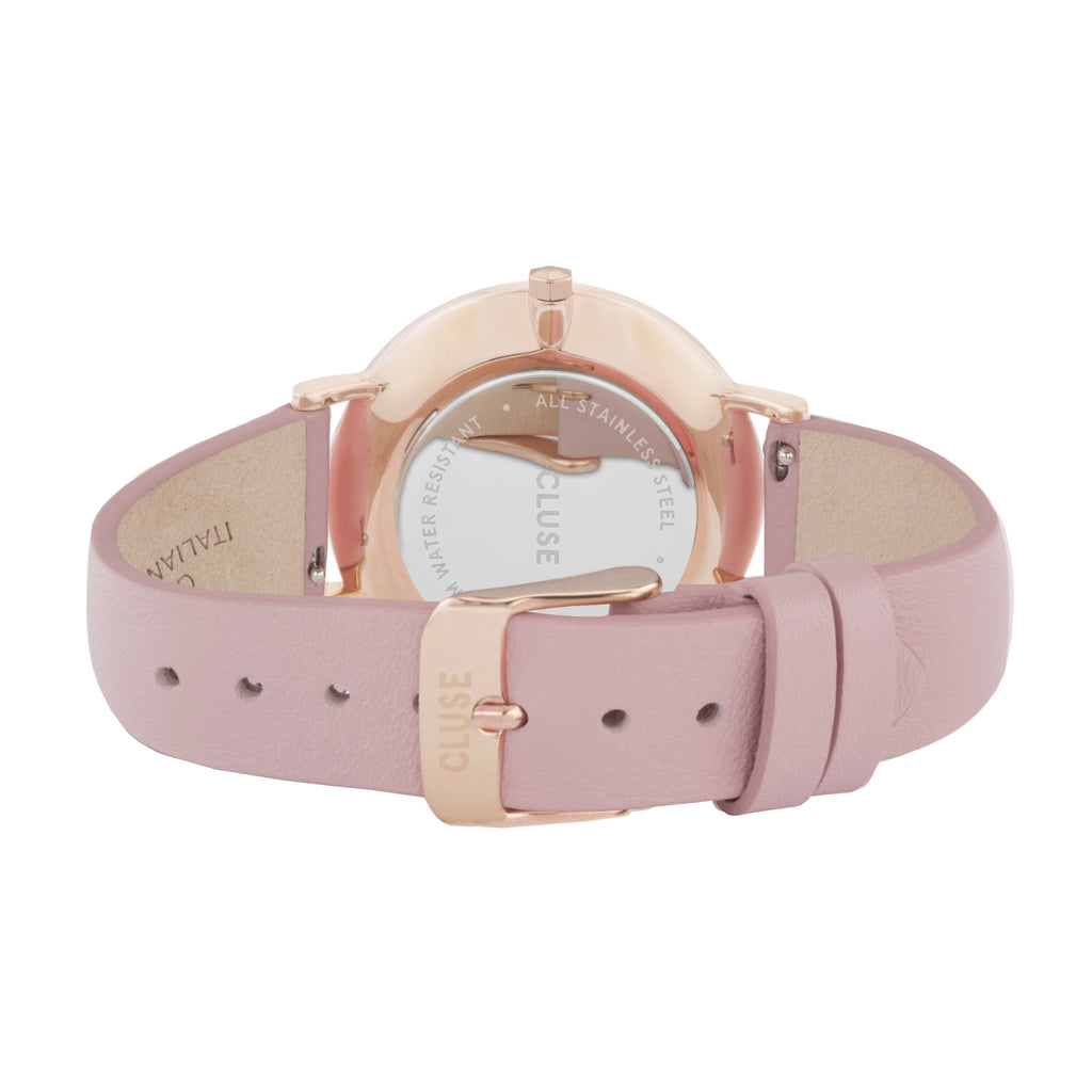 Cluse Boho Chic Womens Watch with Rose Gold Case, White Dial and Pink Leather Strap