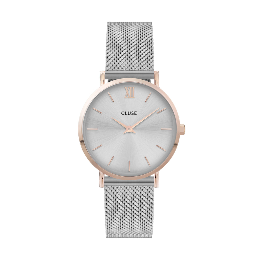 Two Tone Silver Stainless Steel Mesh Band and Silver Dial