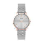 Two Tone Silver Stainless Steel Mesh Band and Silver Dial