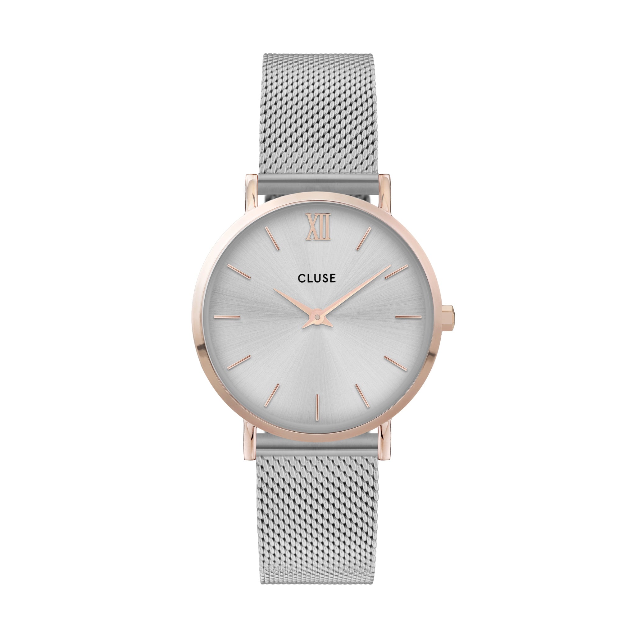 Two Tone Silver Stainless Steel Mesh Band and Silver Dial