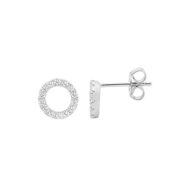 Sterling Silver Open Circle 8mm Cubic Zirconia Stud Earrings