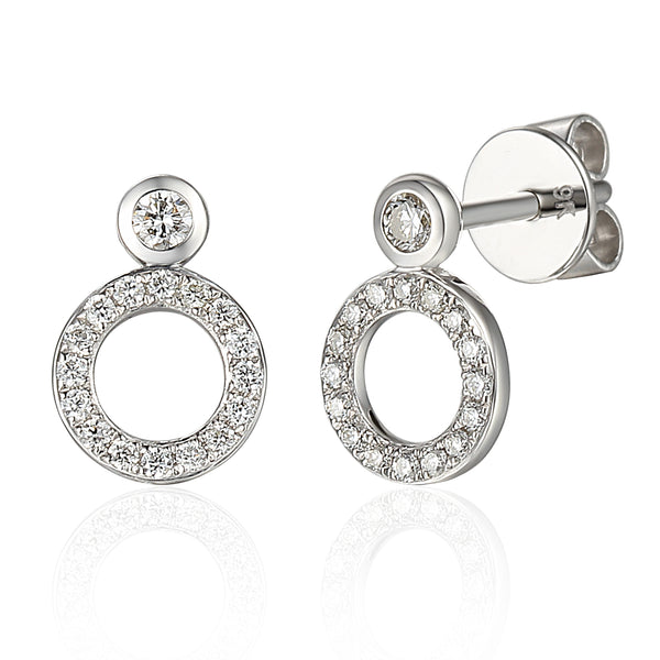 9ct White Gold Open Circle Diamond Studs - 3 Colours