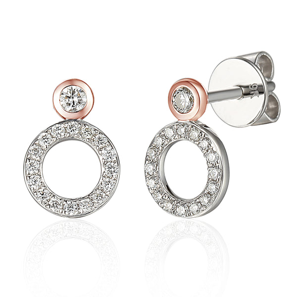 9ct White Gold Open Circle Diamond Studs - 3 Colours