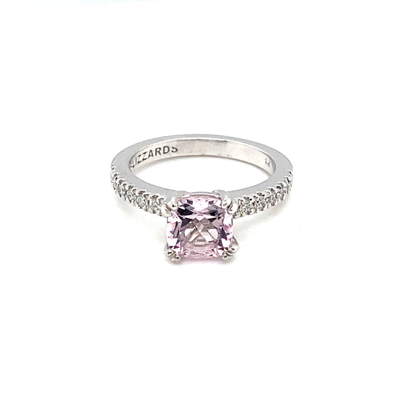 Platinum Solitaire Cushion cut Morganite Ring