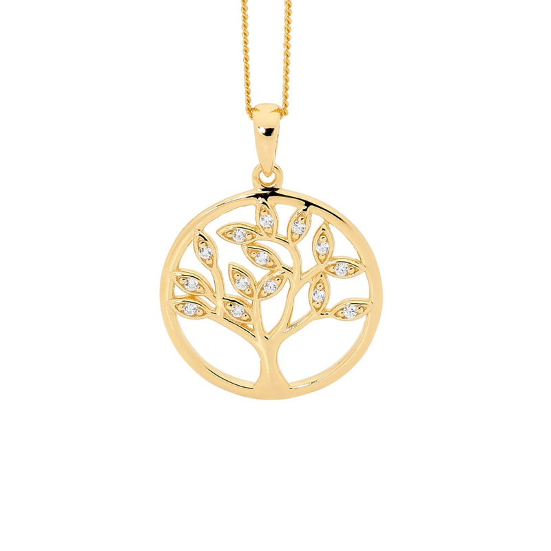 Sterling Silver, 18ct Rose Gold Plated Tree Of life Necklace with Cubic Zirconia’s. Sterling Silver Adjustable Chain Included