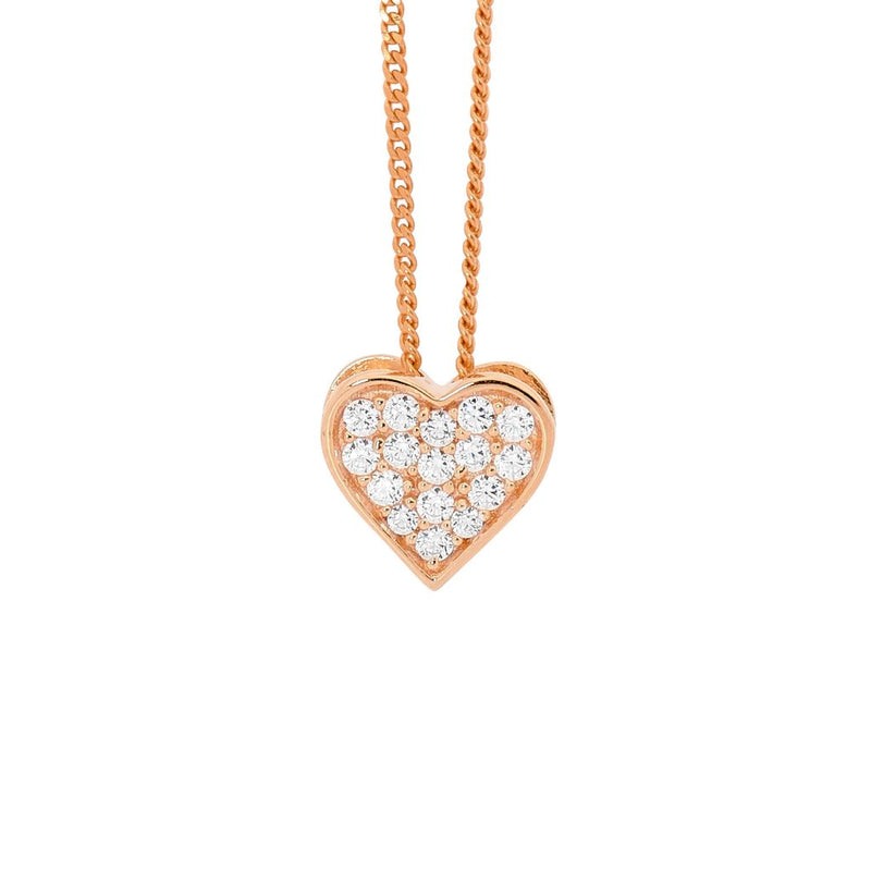 Sterling Silver 18ct Rose Gold Plate Cubic Zirconia Small Heart Necklace. 45cm Chain Included