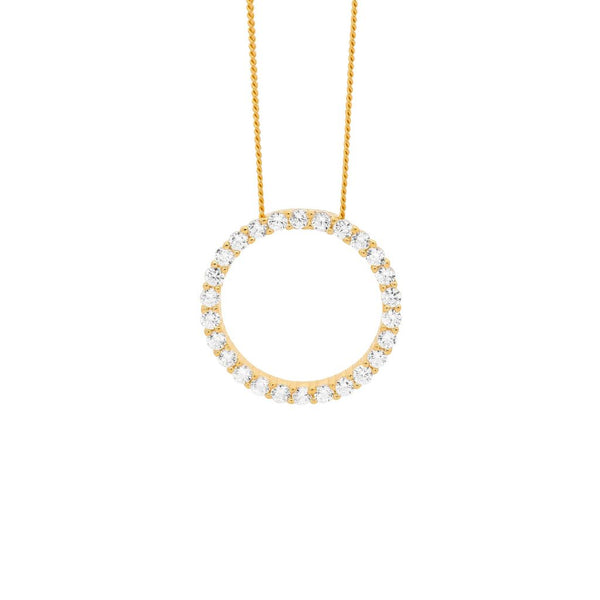 Sterling Silver, 18ct Yellow Gold Plated Open Circle Cubic Zirconia Necklace Sterling Silver Adjustable Chain Included