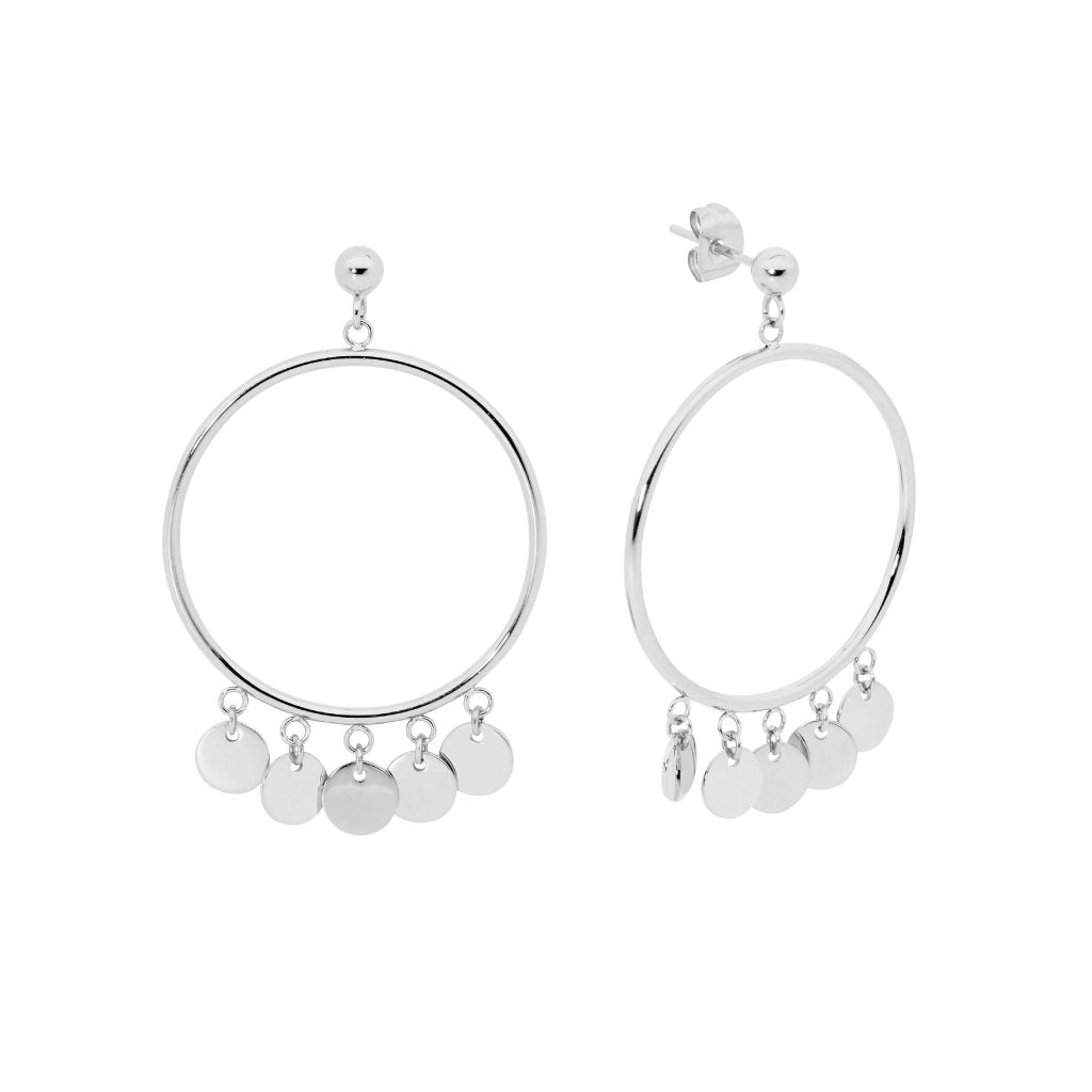 Stainless Steel Open Circle Disc Earrings – 3cm Long