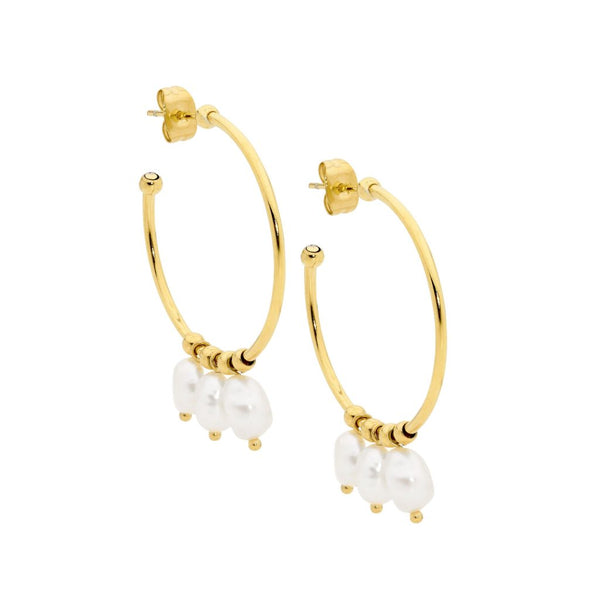 Stainless Steel Pearl Tassel Hoop Earrings -3 Colours