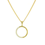 9ct White Gold Open Circle with Half CZ Pendant - 3 Colours