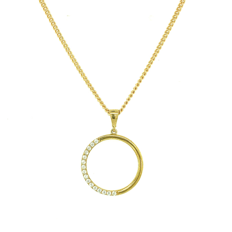 9ct White Gold Open Circle with Half CZ Pendant - 3 Colours