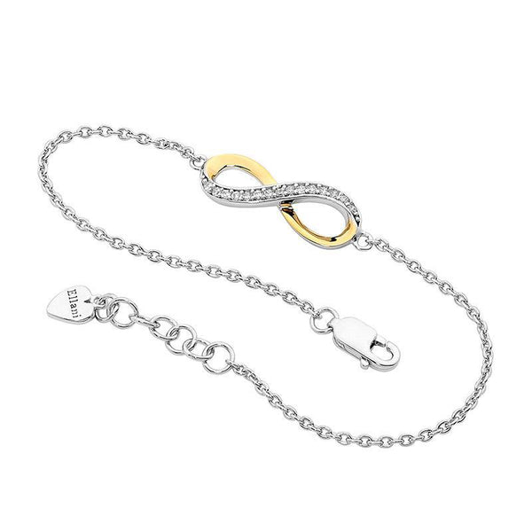 Sterling Silver 18ct Yellow Gold Plated Half Side Cubic Zirconia Infinity Bracelet with Extension 