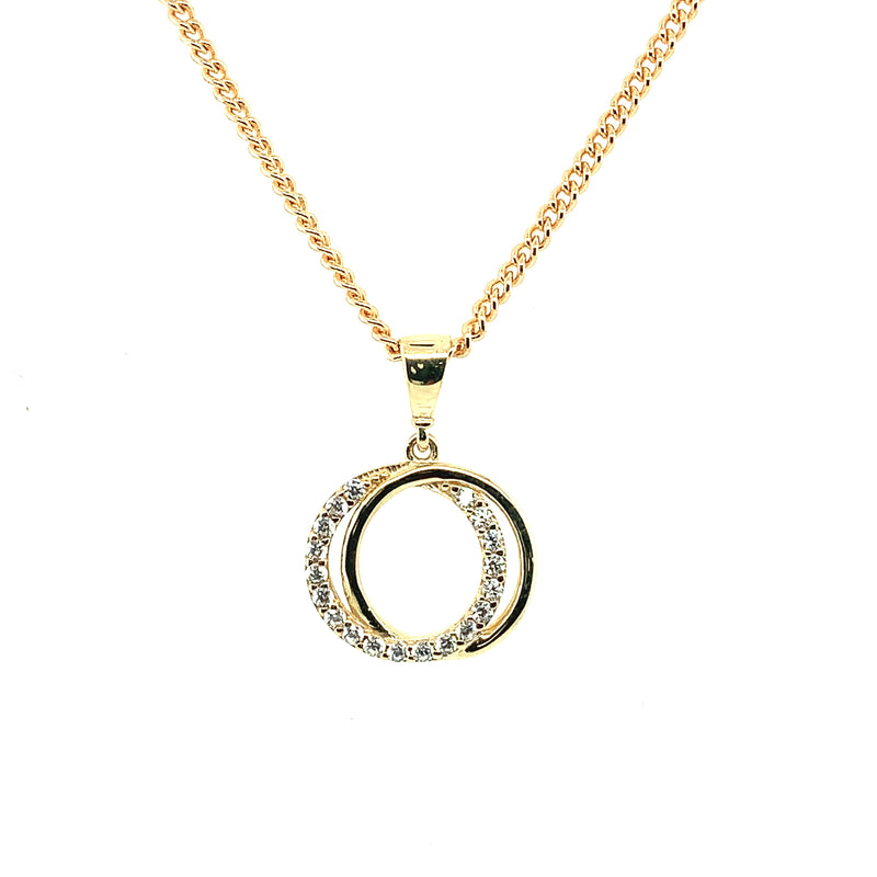 9ct Rose Gold CZ Double Circle Pendant - 3 Colours