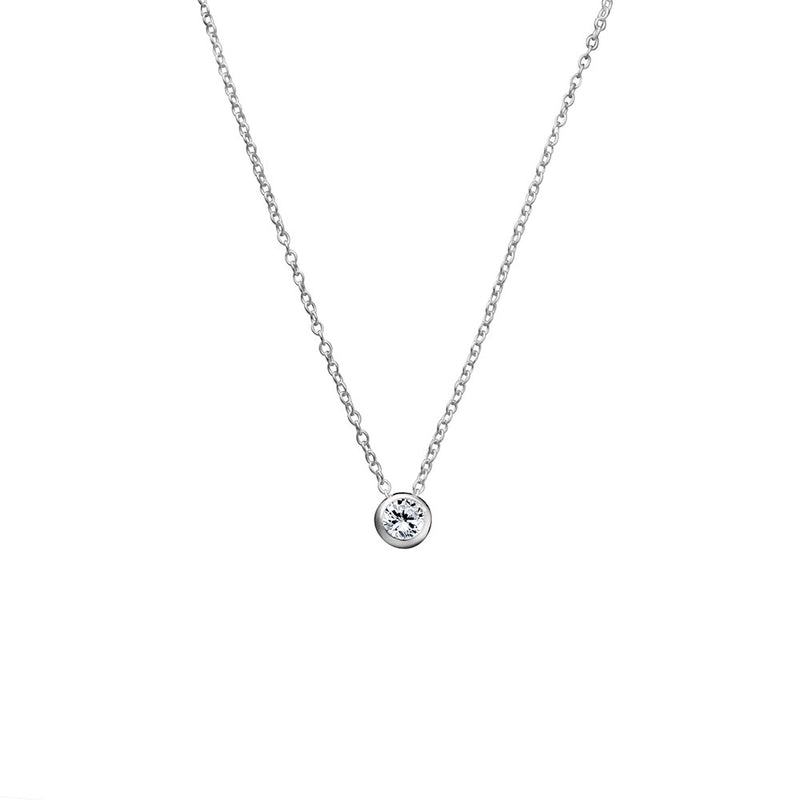 Sterling Silver Rose Gold Plated Necklace with bezel set CZ pendant- 3 Colours